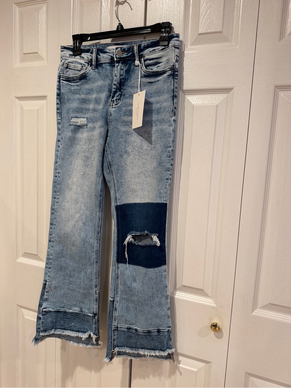Flying Monkey Two-Tone Light Blue Patch Wide Leg Jeans - Picture 3 of 10
